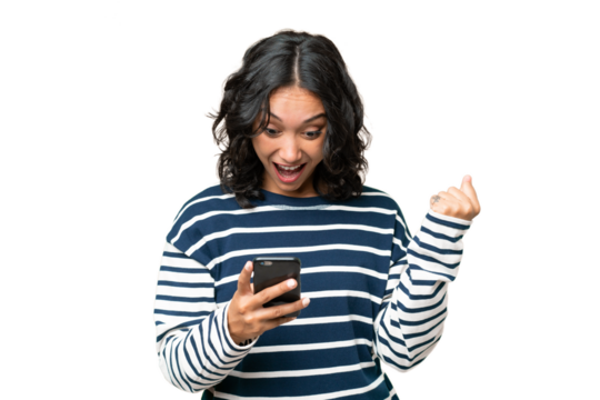 Young Argentinian woman over isolated background surprised and sending a message