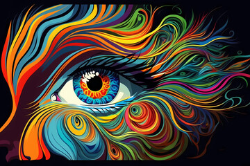 Beautiful Iris Eye in Abstract Colorful Oil Painting Illustration Generative AI