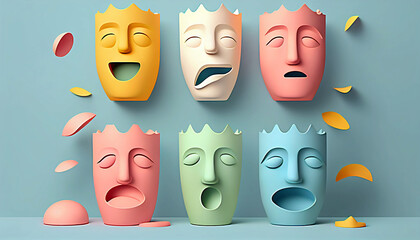flat 3d people masks avatar faces bust set of Different men and women characters collection Isolated new quality universal colorful joyful stock image illustration wallpaper design, generative ai