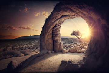 Empty Tomb with Sunrise, Generative AI

