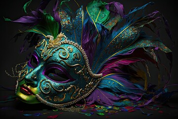 Mardi Gras Mask Costume Traditional Carnival Design Background Face, generative ai