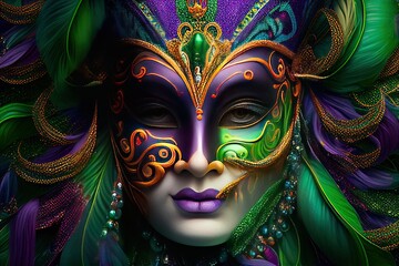 Mardi Gras Mask Costume Traditional Carnival Design Background Face, generative ai