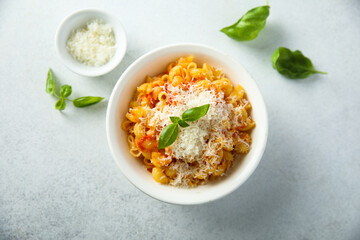 Pasta with tomato sauce and cheese