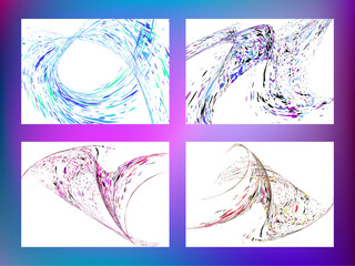 Multi-colored dust particles and debris, paint splashes, strokes are carried by the wind. Murmuration. Set of 4 design templates for the design of banners, posters. EPS 10