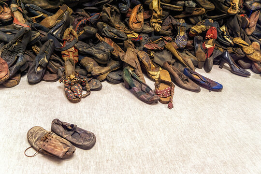 Prisoners shoes left in barracks of Auschwitz-Birkenau concentration camp