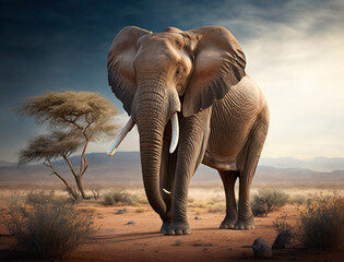 Fototapeta na wymiar An Elephant in the desert sight to enjoy nature,4K, wildlife background