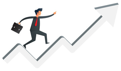 Businessman run on chart graph line to goal to achieve success