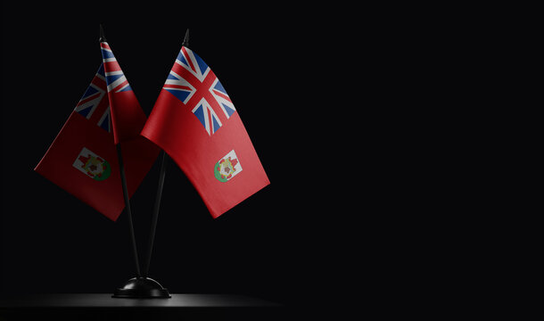 Small national flags of the Bermuda on a black background