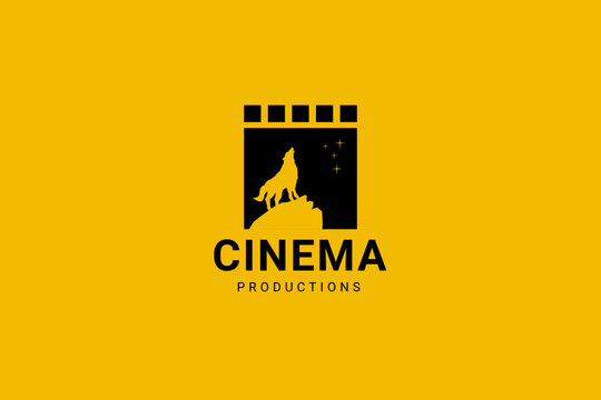 Cinema Production Icon Logo With Wolf Vector Illustration