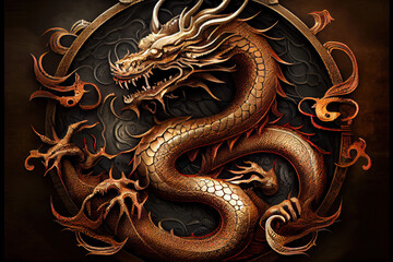 Fototapeta premium Fire red of full traditional chinese dragon. Chinese Lunar New Year. Happy chinese new year 2024. Years of the Dragon. Generative AI technology