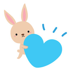  かわいいうさぎとハートのタイトルイラスト/ブルー