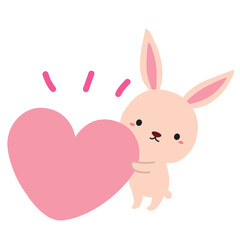 Obraz premium かわいいうさぎとハートのタイトルイラスト/ピンク