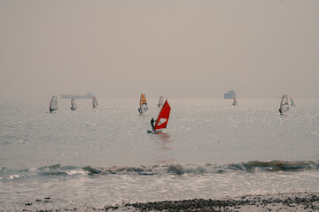 windsurfing in the sea