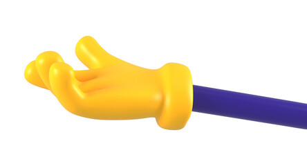 Yellow emoji hand presenting gesture. Isolated begging or giving icon, symbol, signal and sign. 3d rendering.