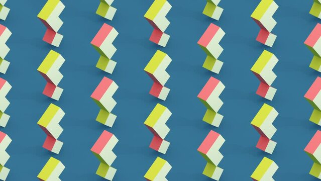 Abstract minimalistic motion design with transforming cubes. 3d animation. 4k. Seamless looping.