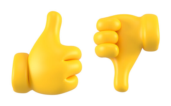 Yellow emoji hand showing like and dislike gesture isolated. Set of different gestures icons, symbols, signals and signs. 3d rendering.