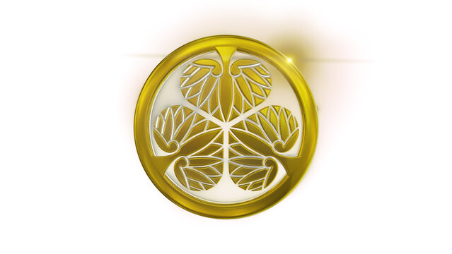 金色に輝く立体の葵の紋

