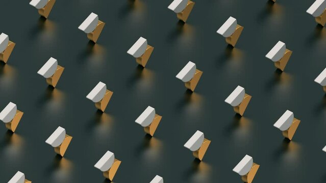 Abstract minimalistic motion design with transforming metal and gold semicylinders. Seamless looping. 3d animation. 4k.