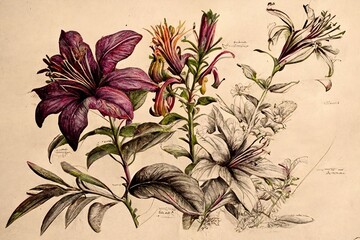 Botanical drawing wallpaper