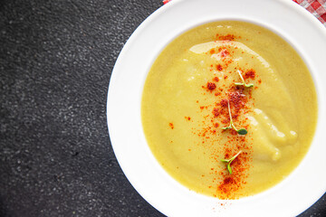 vegetable cream soup healthy meal food snack on the table copy space food background rustic top view keto or paleo diet veggie vegan or vegetarian food