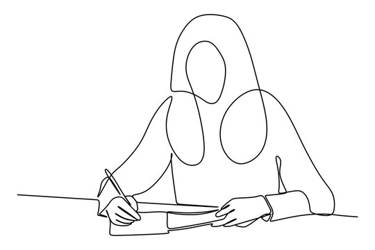 recommend clip art: continuous line drawing of girl writing in a notebook while sitting