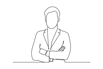 continuous line drawing of handsome smiling confident businessman