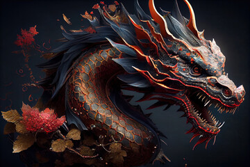 Traditional chinese dragon. Chinese Lunar New Year. Happy chinese new year 2024. Years of the Dragon. Generative AI technology