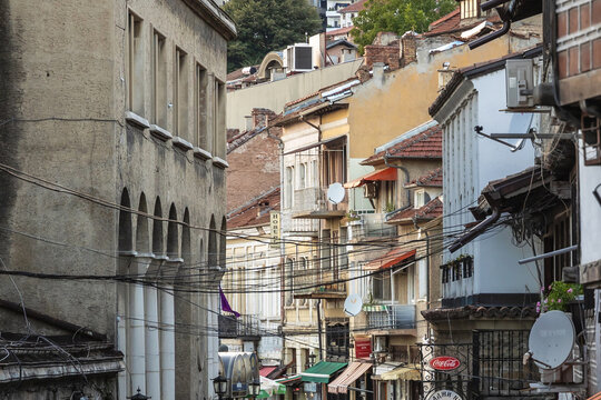 Veliko Tarnovo, Bulgaria - September 6, 2021: View on a street in Old Town of Veliko Tarnovo city