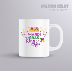 Mardi Gras King. Mardi Gras design with crown and fleur de lis. Mardi Gras concept with mug mockup