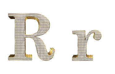 3d render Gold with diamond lowercase And uppercase Letters