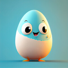 Happy egg character with face. Cartoon illustration. AI Generative