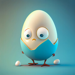 Fototapeta premium Sad egg character with face. Sadness Cartoon illustration. AI Generative