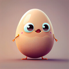 Happy egg character with face. Cartoon illustration. AI Generative