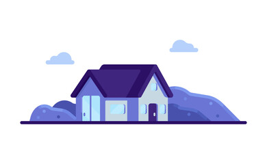 Blue house vector illustration in cartoon style. Flat modern house in nature. Clear colors illustration for game,ui and more. 