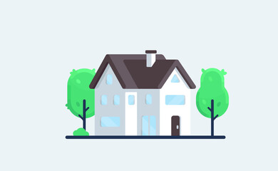 White house vector illustration in cartoon style. Flat modern house in nature. Clear colors illustration for game,ui and more. 