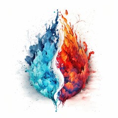 fire and ice on white background, yin yang, colourful design, Generative AI - obrazy, fototapety, plakaty