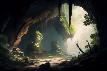 Eine Höhle in einem tropischen Dschungel
