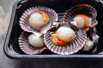 fresh scallop shell seafood meal snack on the table copy space food background rustic top view 