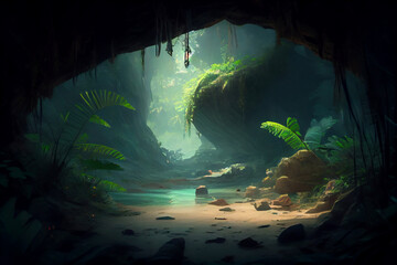 Eine Höhle in einem tropischen Dschungel