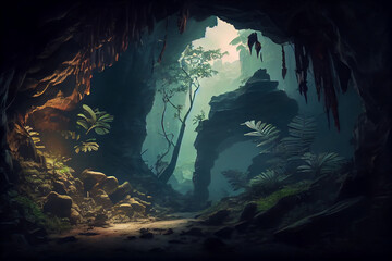 Fototapeta na wymiar Eine Höhle in einem tropischen Dschungel