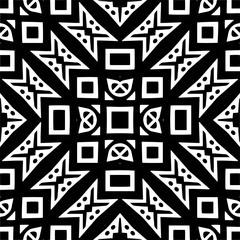 Vector geometric seamless pattern. Minimal ornamental background with abstract shapes. Black and white mandala. Simple abstract ornament background. Dark repeat design for decor, fabric, cloth.