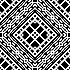 Vector geometric seamless pattern. Minimal ornamental background with abstract shapes. Black and white mandala. Simple abstract ornament background. Dark repeat design for decor, fabric, cloth.