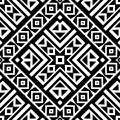 Vector geometric seamless pattern. Minimal ornamental background with abstract shapes. Black and white mandala. Simple abstract ornament background. Dark repeat design for decor, fabric, cloth.