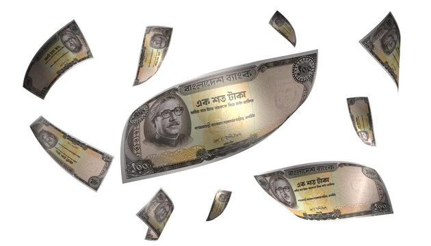 3D Render Set of Flying Bangladesh taka Money Banknote