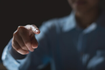 Business man hand pointing on copy space.