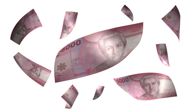 3D Render Set of Flying Chile 5000 Pesos Money Banknote