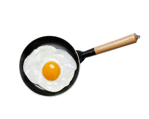 Fried egg yolk on frying pan isolated on transparent layered background. - 573213000