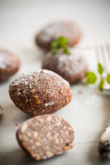 chocolate sweet cakes from mashed biscuits with additives