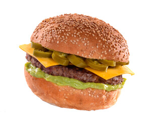 Jalapeños cheese burger isolated on transparent layered background.