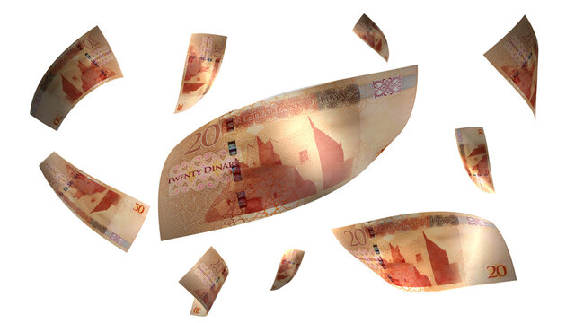 3D Render Set of Flying Libya 20 Dinars Money Banknote